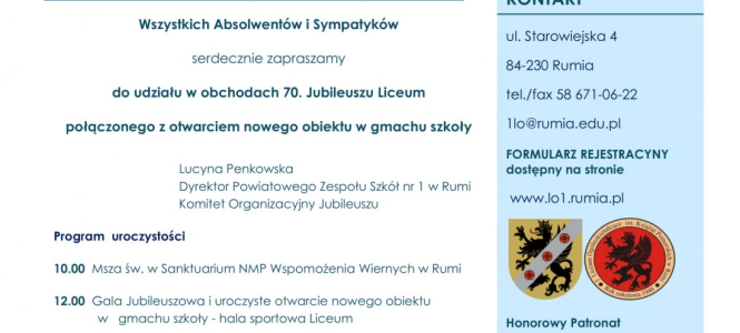 Obchody 70-lecia I Liceum Ogólnokształcącego im. Książąt Pomorskich w Rumi