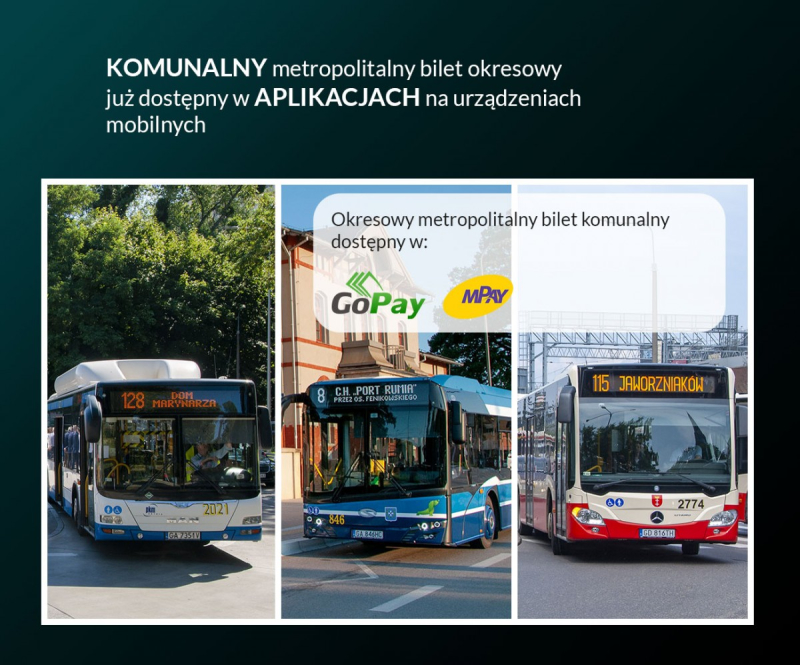 Metropolitalny komunalny bilet miesięczny dostępny przez aplikacje mobilne
