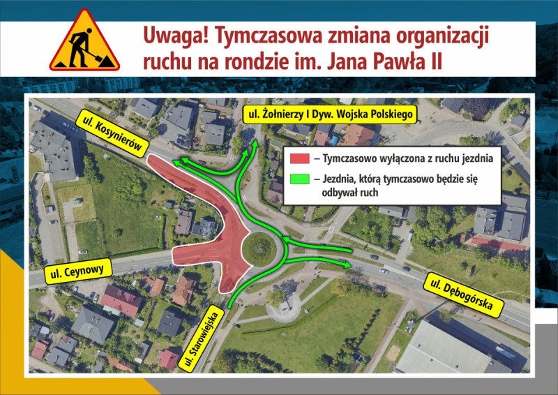Tymczasowe zmiany w organizacji ruchu na rondzie im. Jana Pawła II