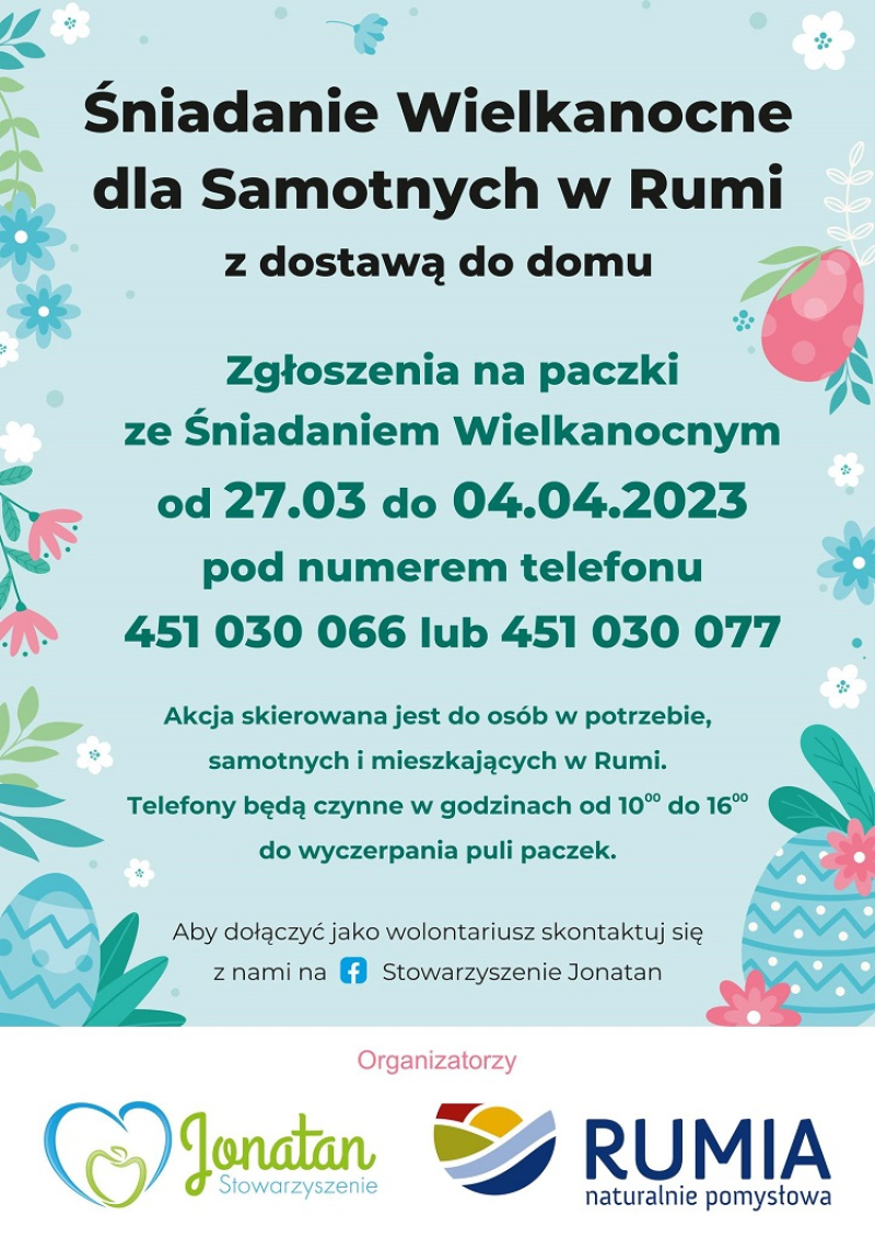 Stowarzyszenie Jonatan ponownie organizuje „Śniadanie Wielkanocne dla Samotnych w Rumi z dostawą do domu”