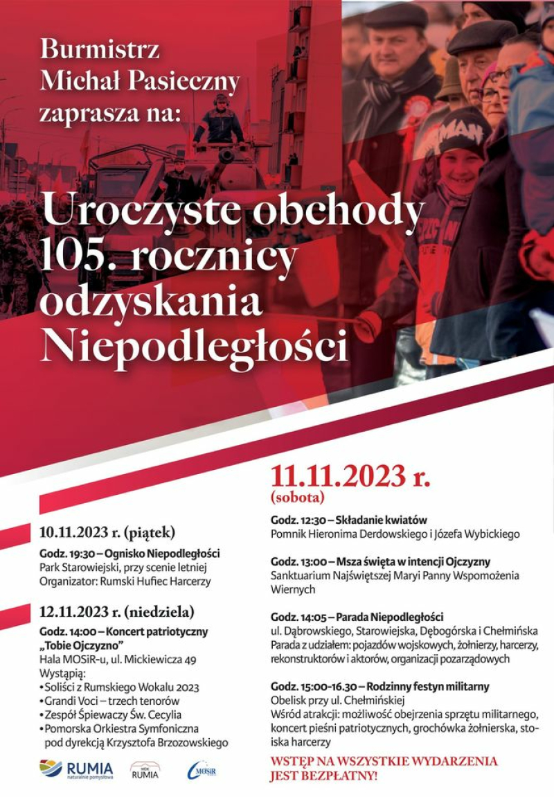 Parada Niepodległości w Rumi i uroczyste obchody 105 rocznicy odzyskania Niepodległości