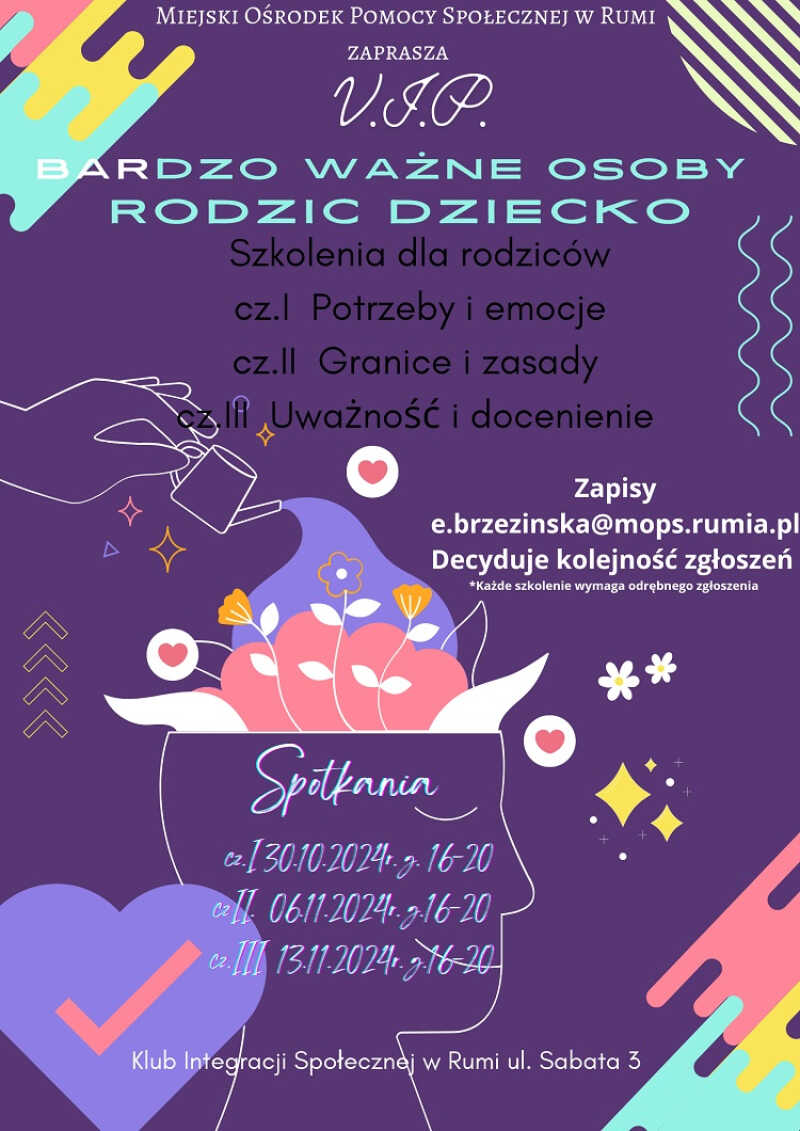 Bezpłatne Szkolenie dla Rodziców - V.I.P. – Bardzo Ważne Osoby Rodzic Dziecko