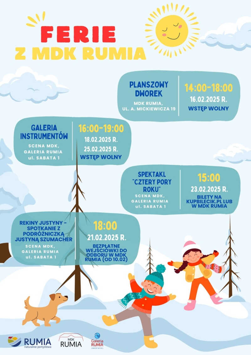 Ferie zimowe 2025 - Ferie z MDK Rumia - atrakcje dla dzieci