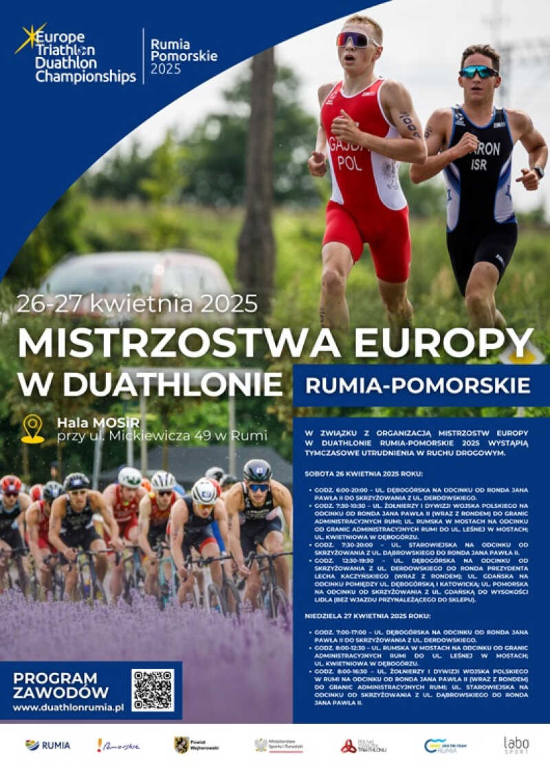Wyłączenia ulic w związku z organizacją Mistrzostw Europy w Duathlonie Rumia - Pomorskie 2025
