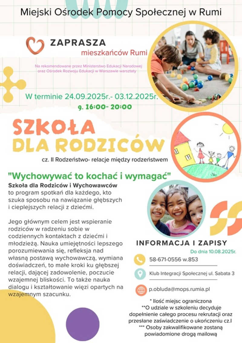 Szkoła dla Rodziców w Rumi – ruszają zapisy na warsztaty o relacjach między rodzeństwem