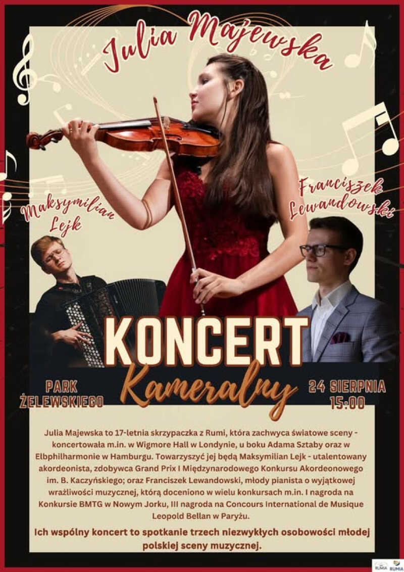 Ostatni koncert kameralny tego lata w Rumi. Młodzi wirtuozi zagrają w Parku Żelewskiego