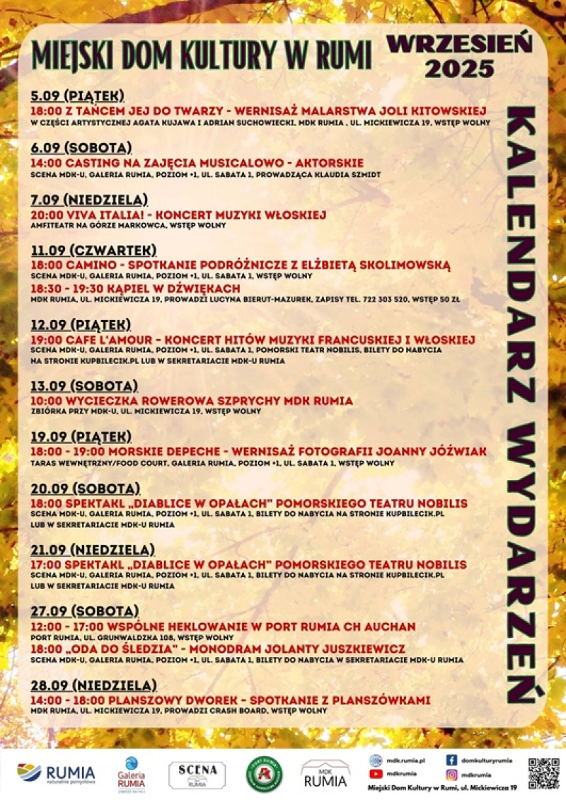 Wrzesień w Miejskim Domu Kultury w Rumi - koncerty, teatr i twórcze spotkania