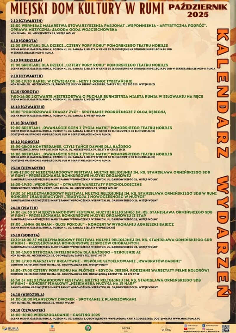Październik w MDK Rumia – pełny kalendarz wydarzeń