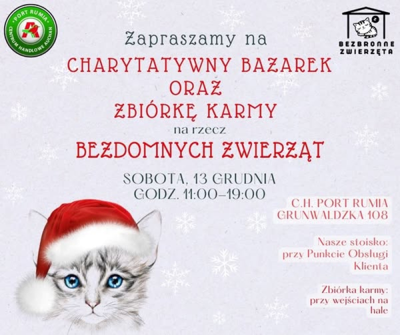 Charytatywny Bazarek i Zbiórka Karmy dla Bezdomnych Zwierząt – już 13 grudnia w Centrum Handlowym Port Rumia
