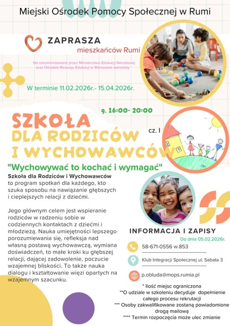 Szkoła dla Rodziców i Wychowawców w Rumi. Ruszają bezpłatne warsztaty dla mieszkańców