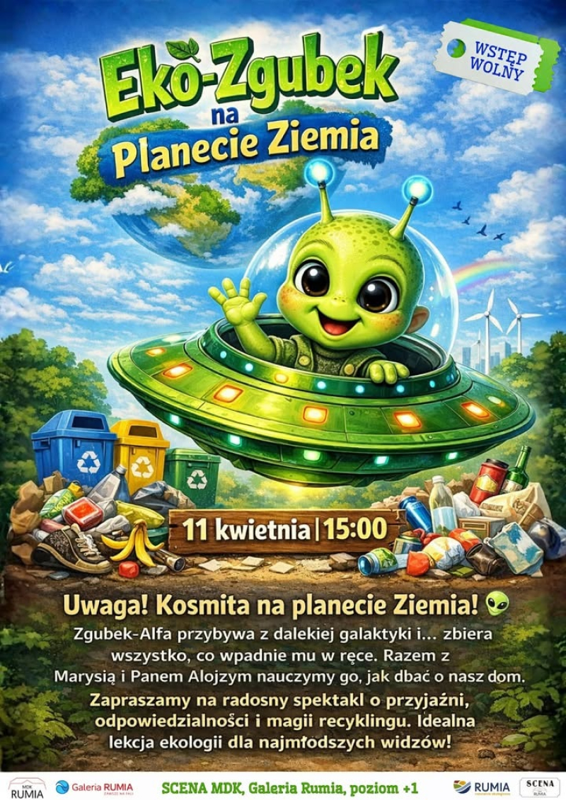 Eko-Zgubek ląduje w Galerii Rumia! Bezpłatny spektakl dla dzieci już sobotę!