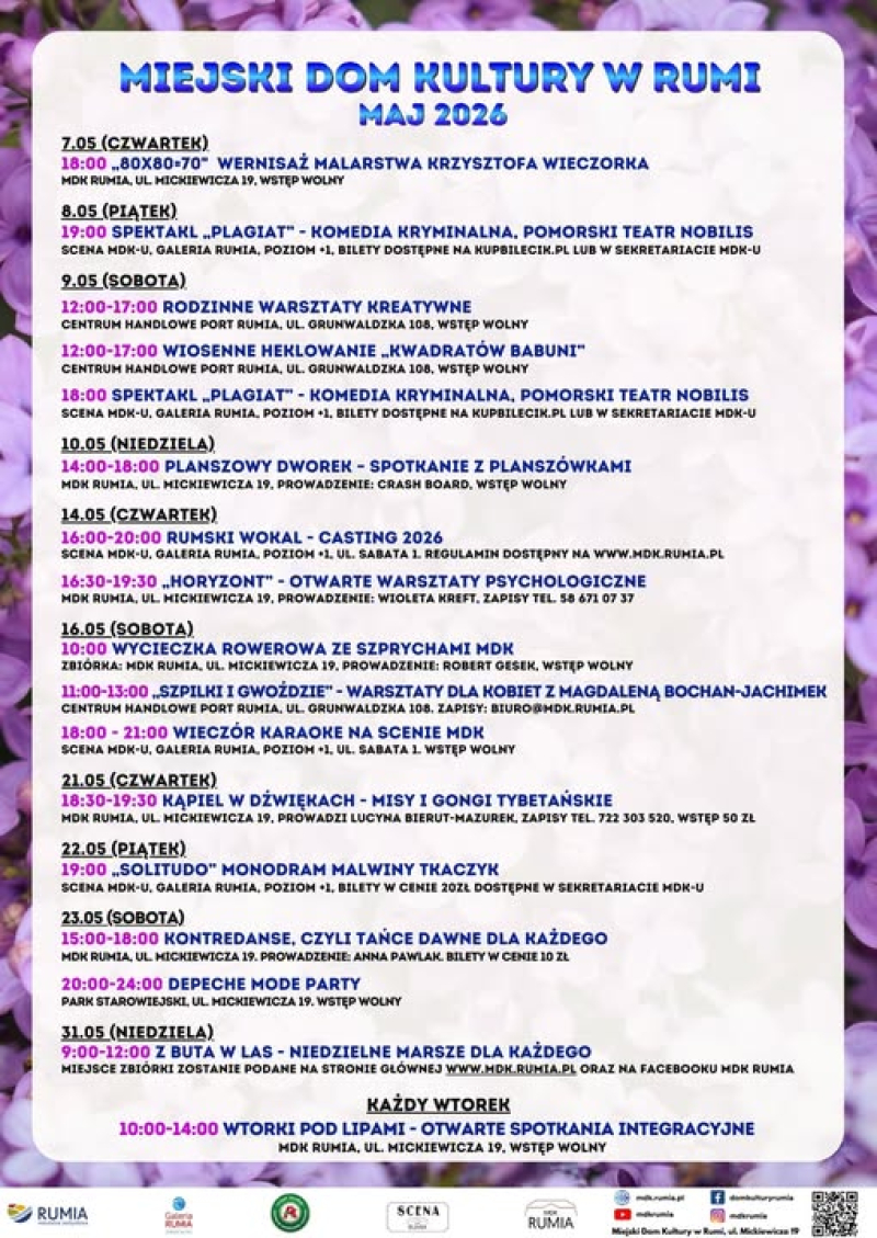 Maj w Miejskim Domu Kultury w Rumi. Karaoke, Depeche Mode Party, wycieczka rowerowa i marsz do lasu — sprawdź pełny program