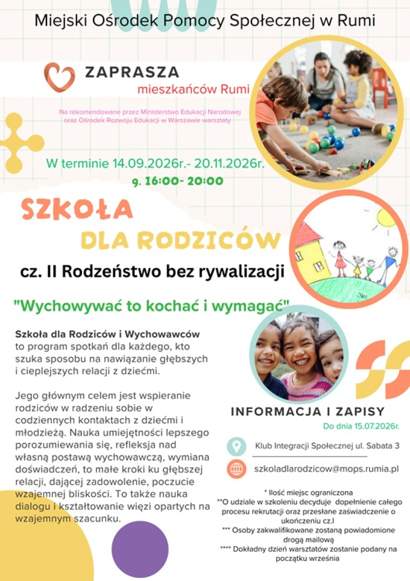 Rodzeństwo bez rywalizacji - bezpłatne warsztaty dla rodziców w Rumi
