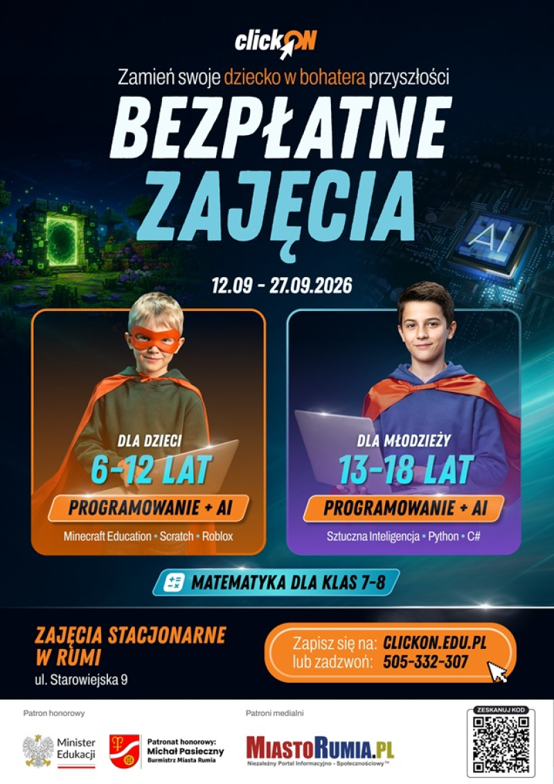 Bezpłatne warsztaty clickON dla dzieci i młodzieży w Rumi - zapisy trwają