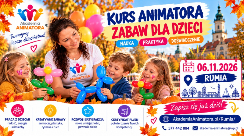 Kurs Animatora Rumia 6.11.2026 – szkolenie Animator Zabaw dla Dzieci