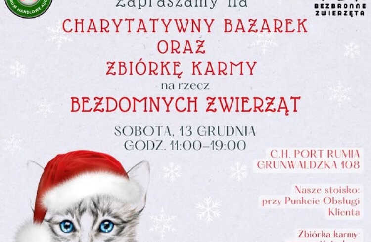 Charytatywny Bazarek i Zbiórka Karmy dla Bezdomnych Zwierząt – już 13 grudnia w Centrum Handlowym Port Rumia