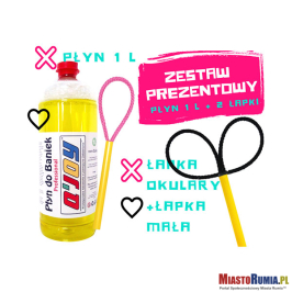 
Bańki Mydlane – Płyn do baniek 1L + Łapka do baniek Mała + Łapka do baniek Okulary - Zestaw
