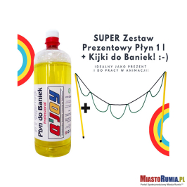
Bańki Mydlane – Płyn do Baniek 1L + Kijki do Baniek 5 Oczek - Zestaw
