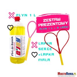 
Bańki Mydlane - Płyn do Baniek 1litr + Łapka do Baniek Mała + Łapka do Baniek Serce
