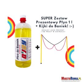 
Bańki Mydlane – Płyn do Baniek 1l + Kijki do Baniek 2 Oczka - Zestaw
